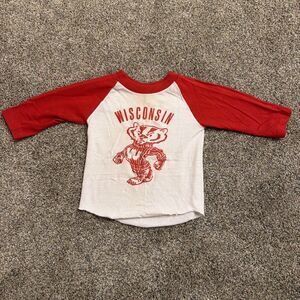 VTG 80s Wisconsin Madison Bucky Badgers Baseball T-Shirt Youth Kids Size 2-3
